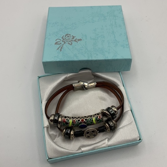 Leather Tribal Beaded Double Band Bracelet New in Box! - Picture 6 of 6